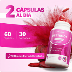 Rosabella Beetroot 1300mg – Remolacha Orgánica en Cápsulas para Circulación, Energía y Rendimiento Deportivo