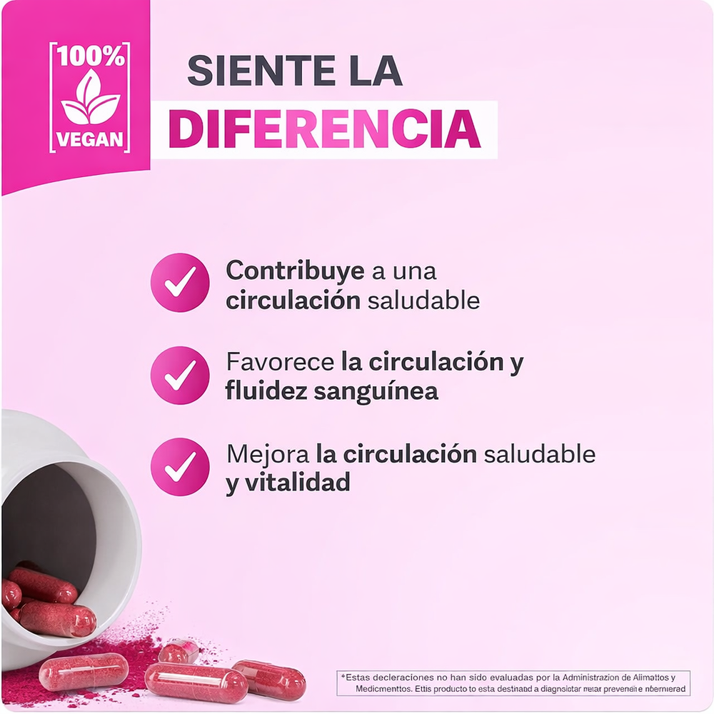 Rosabella Beetroot 1300mg – Remolacha Orgánica en Cápsulas para Circulación, Energía y Rendimiento Deportivo