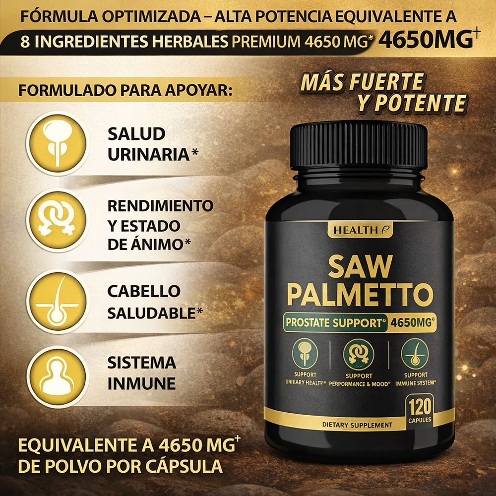 Saw Palmetto 4650 mg 120 Cápsulas – Bienestar Prostático y Apoyo Masculino