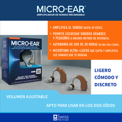 MicroEar Amplificador de Sonido Recargable x2 – Claridad Auditiva y Uso Diario