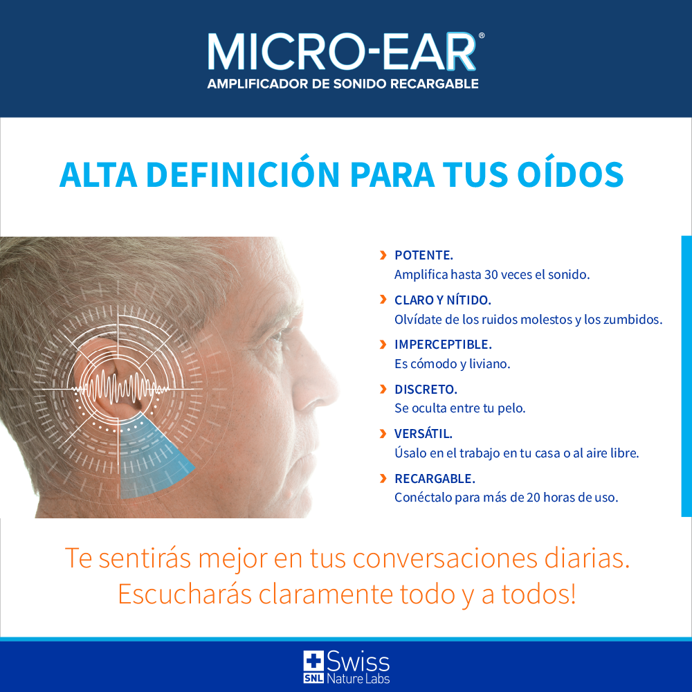 MicroEar Amplificador de Sonido Recargable x2 – Claridad Auditiva y Uso Diario