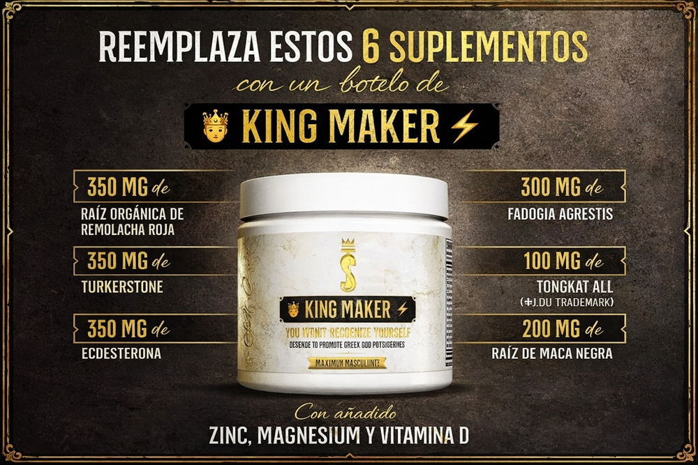 King Maker – Potenciador Natural de Testosterona y Rendimiento Masculino | Fuerza, Masa Muscular y Energía