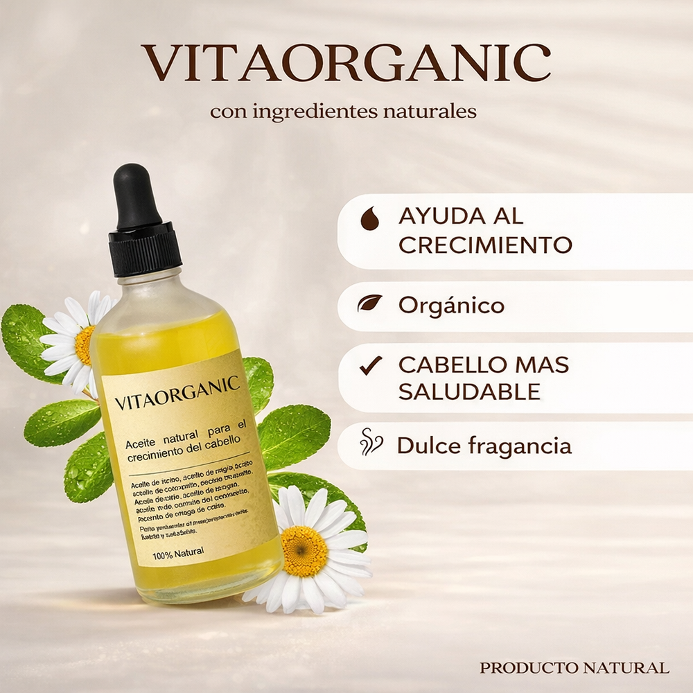 VitaOrganic Aceite Capilar Natural – Fortalecimiento y Cuidado del Cabello Diario
