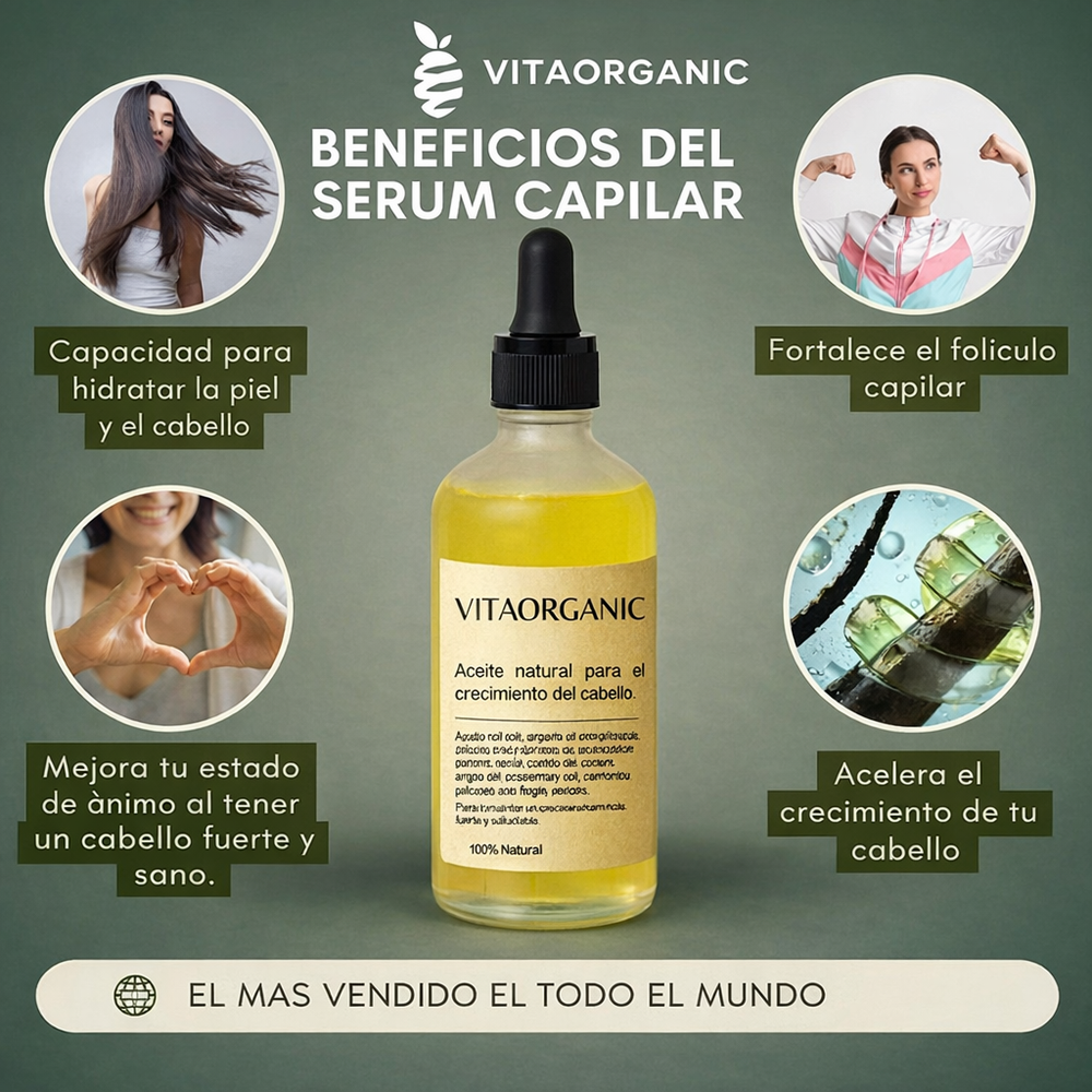 VitaOrganic Aceite Capilar Natural – Fortalecimiento y Cuidado del Cabello Diario