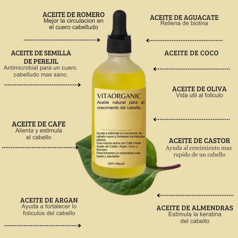 VitaOrganic Aceite Capilar Natural – Fortalecimiento y Cuidado del Cabello Diario