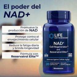 Life Extension NAD+ Cell Regenerator con Resveratrol Elite – Suplemento para Energía Celular y Longevidad | 30 Cápsulas Vegetarianas