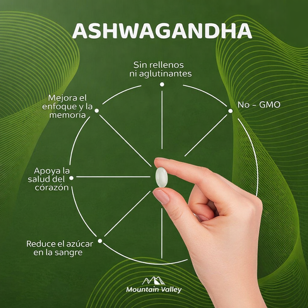 Ashwagandha 1000 mg Mountain Valley – Suplemento Natural para Estrés, Energía y Equilibrio Hormonal