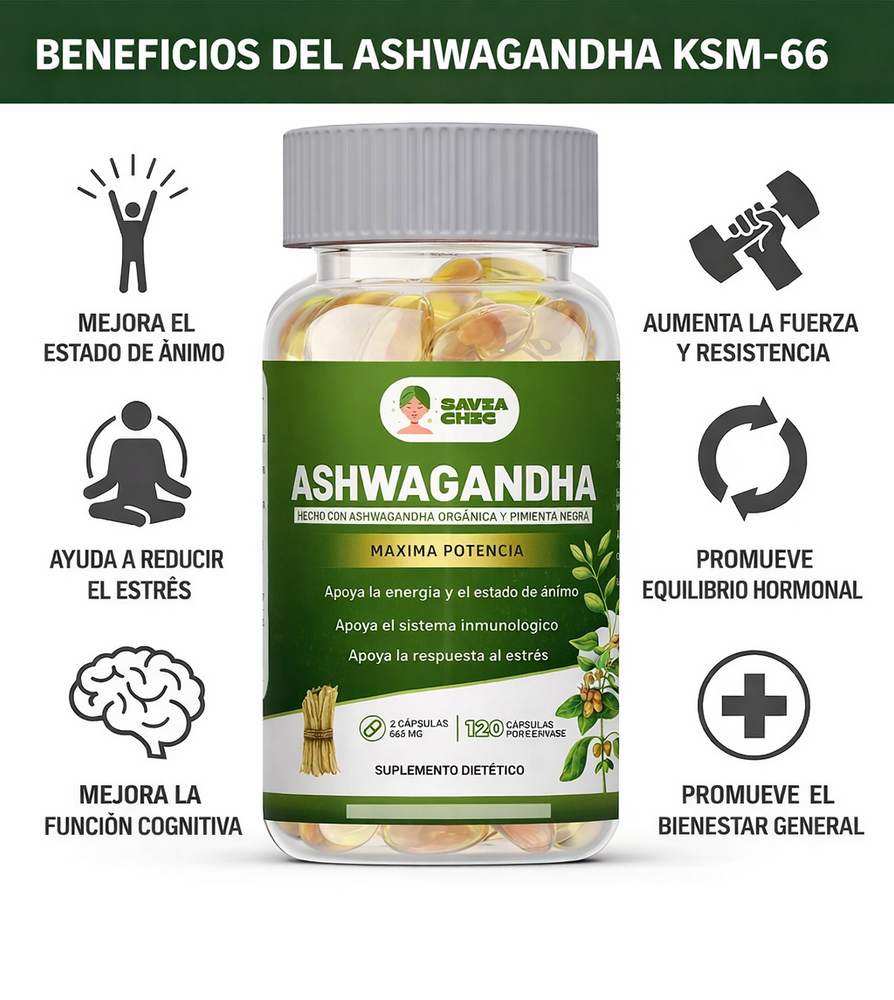 Ashwagandha 5000 mg con Black Pepper 120 Cápsulas – Energía y Bienestar Diario