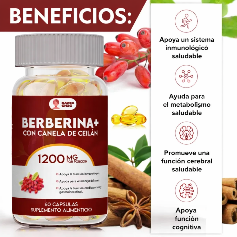 Berberina 1200 mg con Canela 60 Cápsulas – Apoyo Metabólico y Bienestar Diario