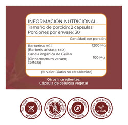 Berberina 1200 mg con Canela 60 Cápsulas – Apoyo Metabólico y Bienestar Diario