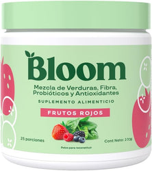 Bloom Jugo Verde en Polvo Frutos Rojos – Mezcla de Verduras, Fibra, Probióticos y Antioxidantes | 25 Porciones