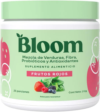 Bloom Jugo Verde en Polvo Frutos Rojos – Mezcla de Verduras, Fibra, Probióticos y Antioxidantes | 25 Porciones