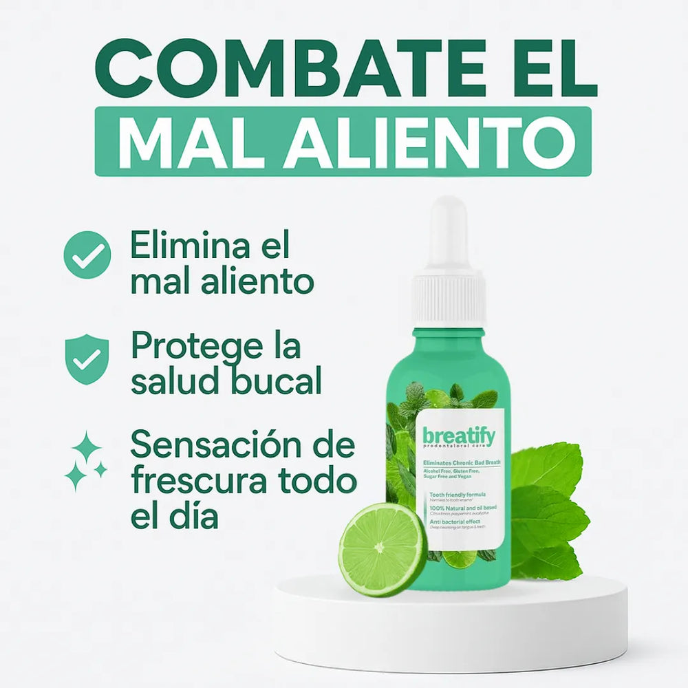 BREATIFY™ Gotas Naturales para la Halitosis Crónica – Eliminador Profesional de Mal Aliento Sin Alcohol.