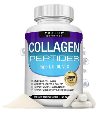 Colágeno Hidrolizado 1800 mg – Péptidos de Colágeno Tipo I, II, III, V y X para Articulaciones, Piel, Cabello y Uñas (90 Cápsulas)