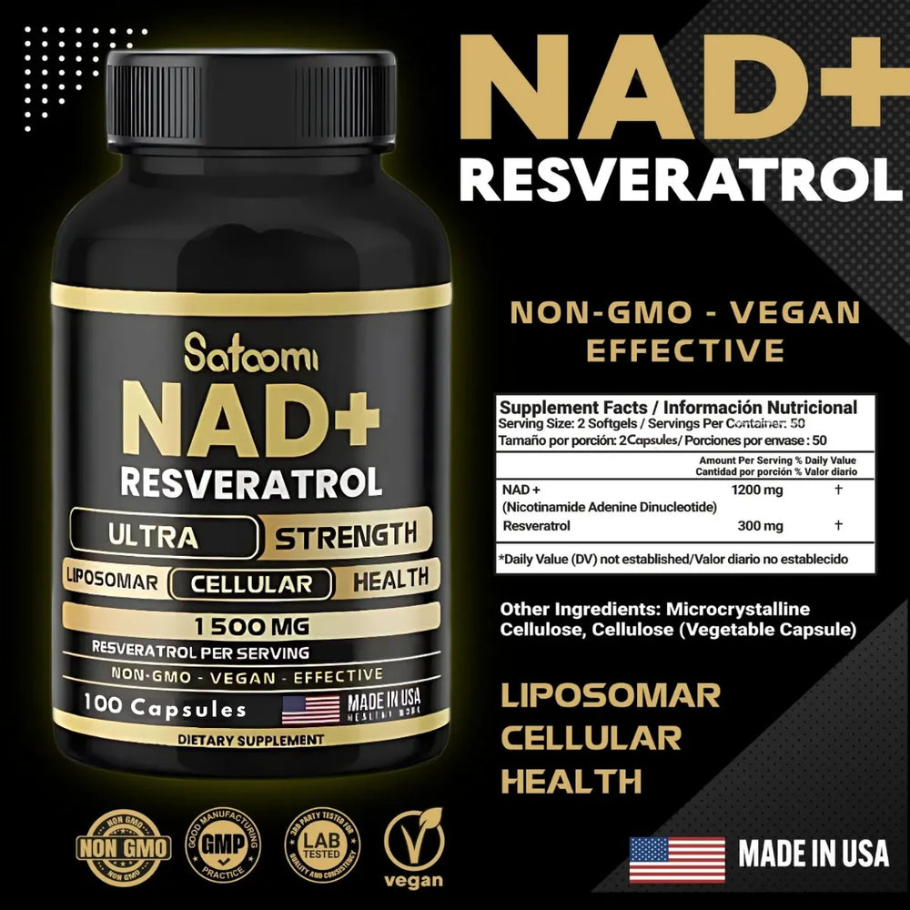 Resveratrol NAD+ Satoomi 1000mg – Antioxidante, Energía Celular y Antienvejecimiento – 60 Cápsulas