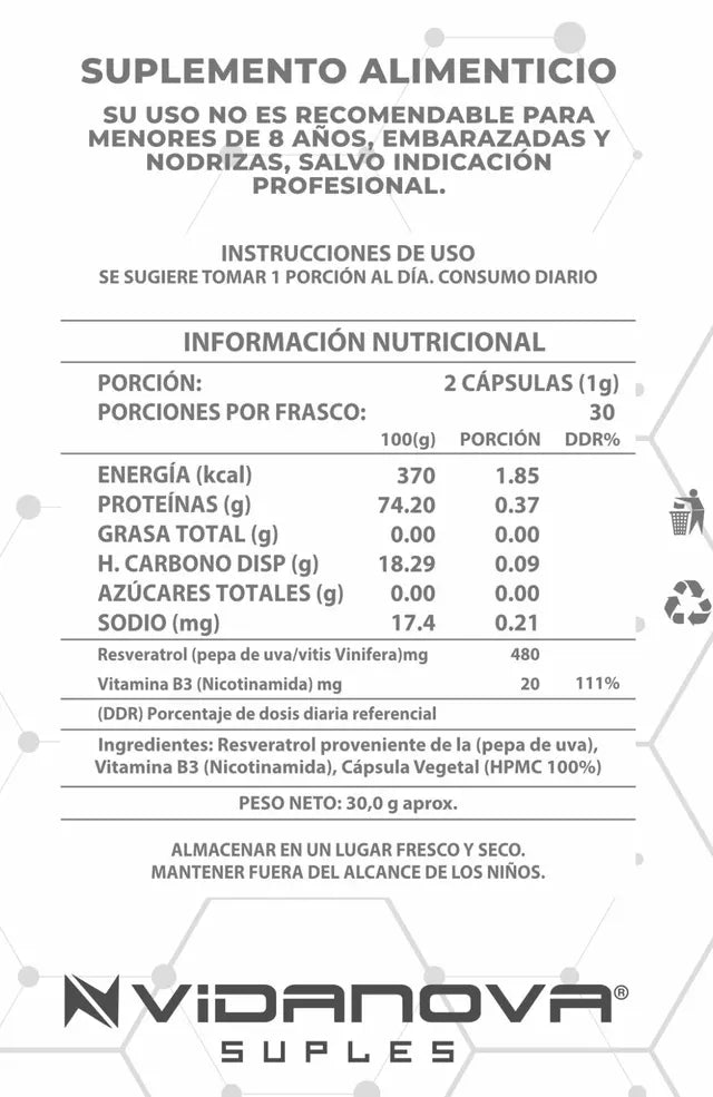 NAD+ Resveratrol 1000mg Vidanova – Energía Celular y Antioxidante Diario