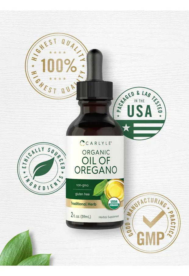 Aceite de Orégano Orgánico Líquido 70% Carvacrol | Potente Antibacteriano Natural | Sin Gluten, Sin Lactosa, No OGM