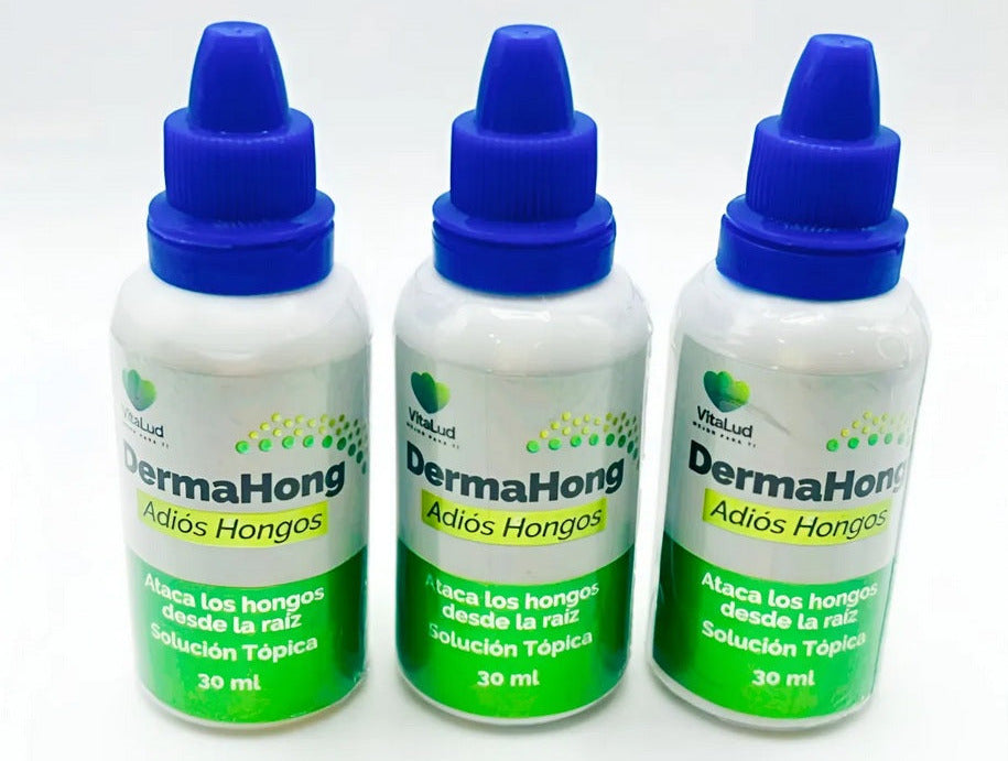 DermaHong Solución Tópica Antihongos 30ml – Tratamiento para Hongos en Uñas y Pies | Pack 3 Unidades 3 en 1