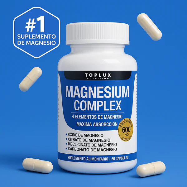 Magnesio Complex 600mg Alta Absorción – Soporte Muscular, Nervioso y para el Sueño | Magnesio Citrato + Glicinato + Óxido